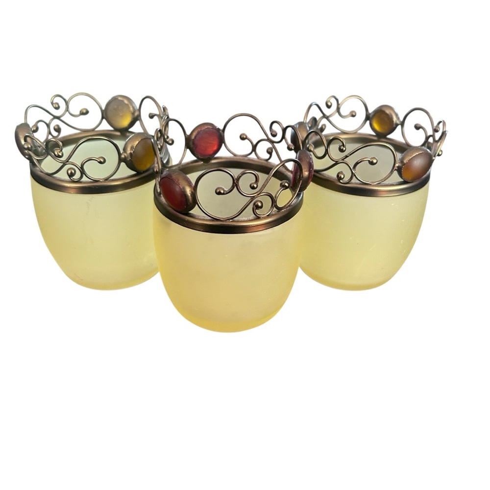 Set of 3 PartyLite Paris Retro‎ Votive Holder P7673 Tealight Frosted Glass